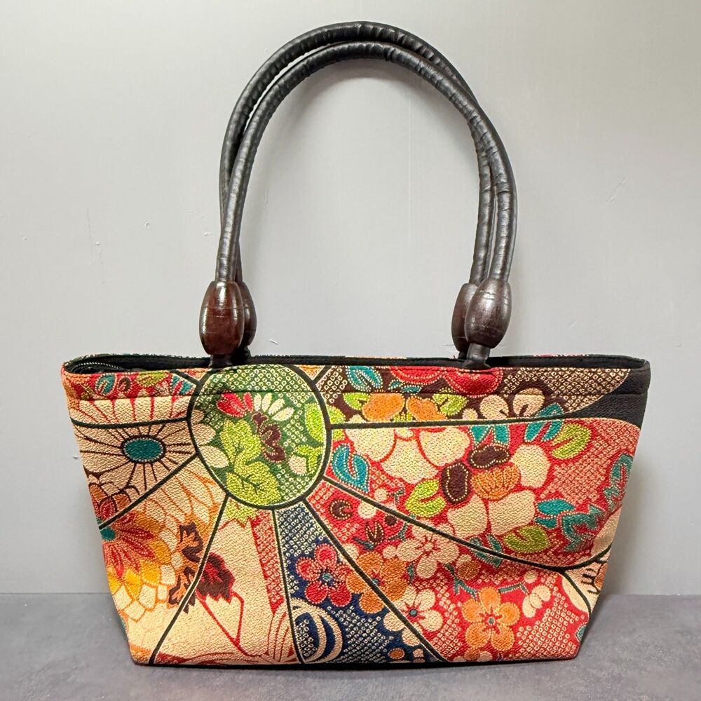 Japanese Floral Tapestry Handbag | Kimono Print Top Handle Bag | YKK Zip
